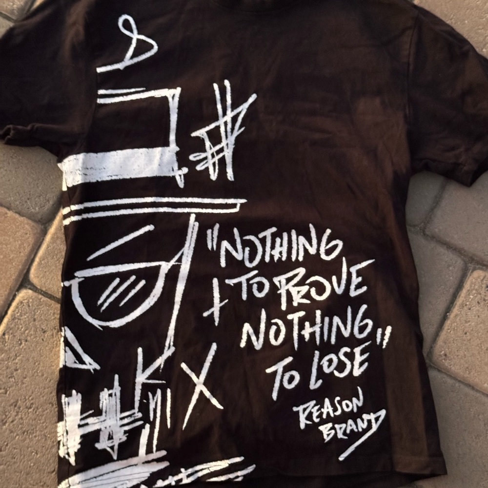 Reason Black Tee with White Graphic